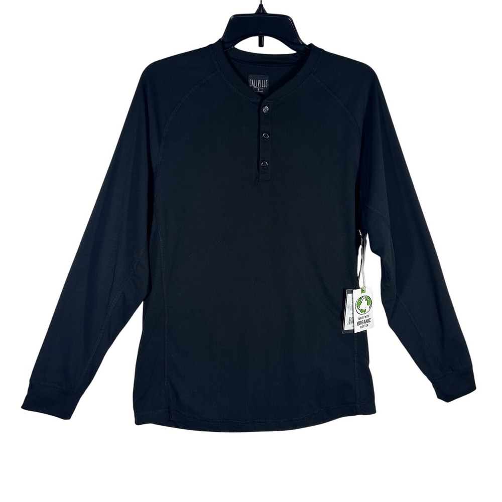 Caliville‎ Black Organic Cotton Long Sleeve Henley Shirt Men Size Small NEW